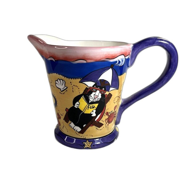 Catzilla Pitcher Candace Reiter Designs Beach Cats 2003 Large Pitcher Colorful - Picture 1 of 12